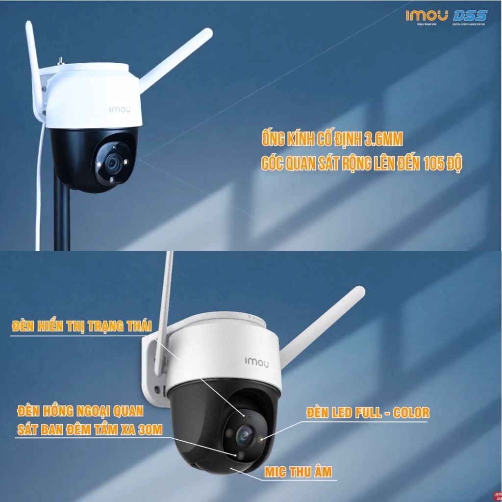 Camera Wifi IMOU IPC-S22FP Cruiser Xem đêm có màu , xoay 360 độ, chống nước ip66 , báo động , đàm thoại 2 chiều IP