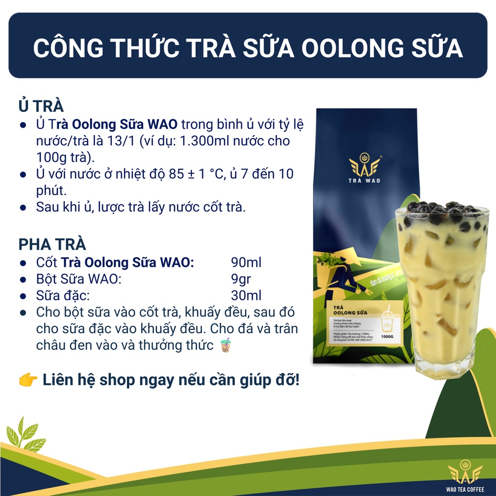 Trà Oolong Sữa WAO (1kg/túi) pha trà sữa đậm trà, thơm sữa tự nhiên, kinh tế