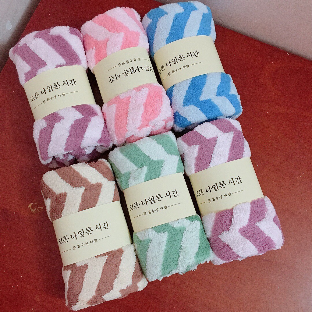 Khăn mặt lông cừu kẻ sọc mềm mịn (size 32x52cm)