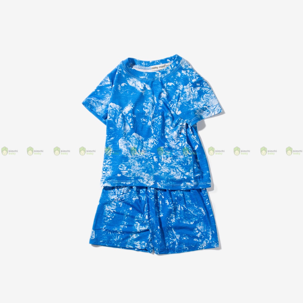 Đồ Bộ Bé Gái, Bé Trai Minky Mom Vải Thun Lạnh Hoạ Tiết Loang Tye Dye Trơn, Bộ Cộc Tay Mặc Nhà Cho Bé MKM2235
