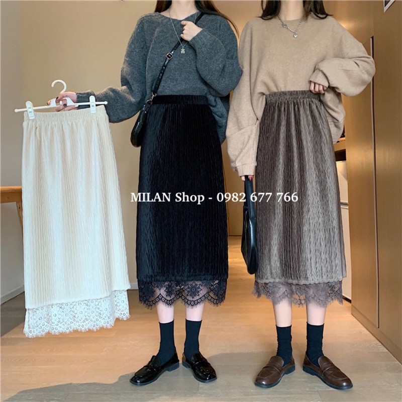 Chân váy nhung phối ren mặc được 2 mặt | BigBuy360 - bigbuy360.vn