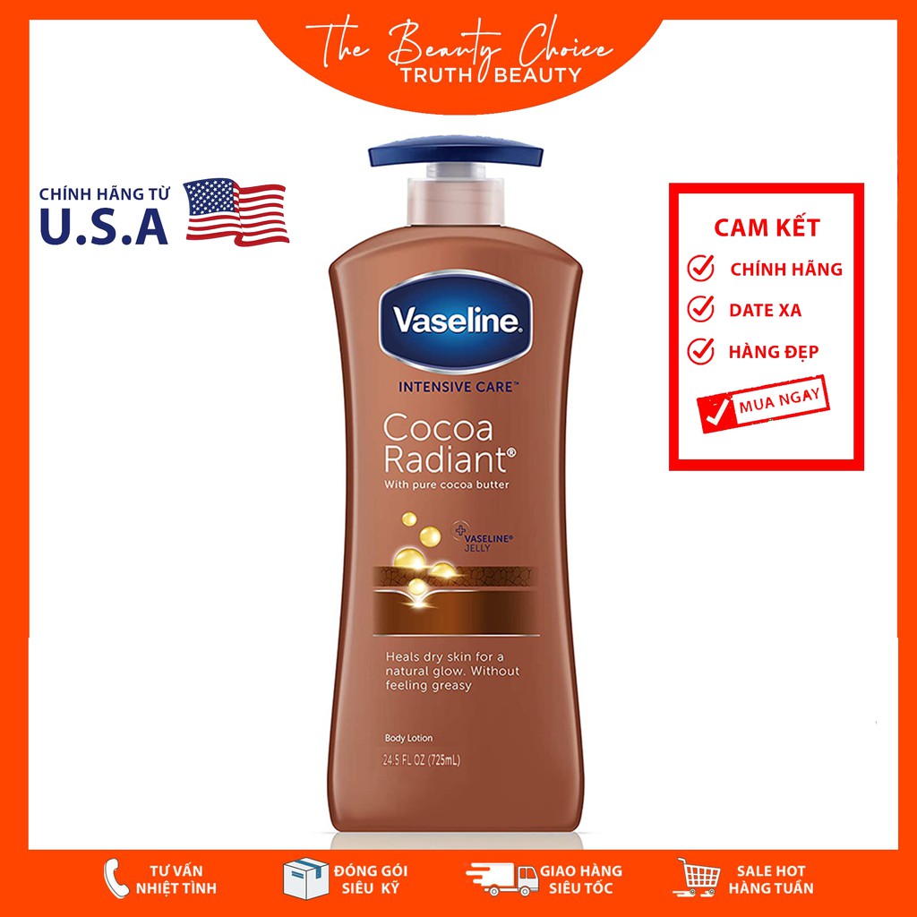 Sữa Dưỡng Thể Vaseline Intensive Care - Cocoa Radiant with Pure Cocoa Butter (725mL)