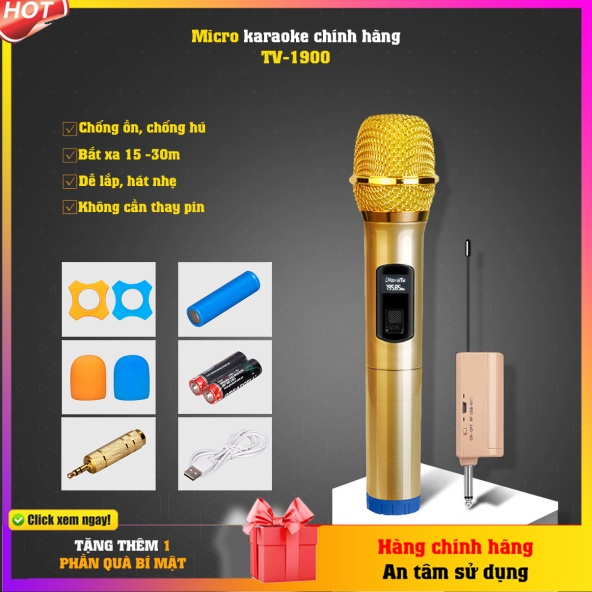 Mic không dây HUANGSHI TV-1900 đa năng dùng mọi loa kéo, Amply - loa bluetooth