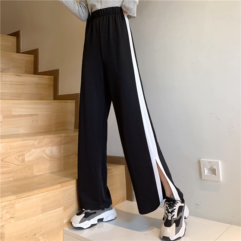 Quần dài lưng cao dáng rộng phong cách thời trang hàn quốc