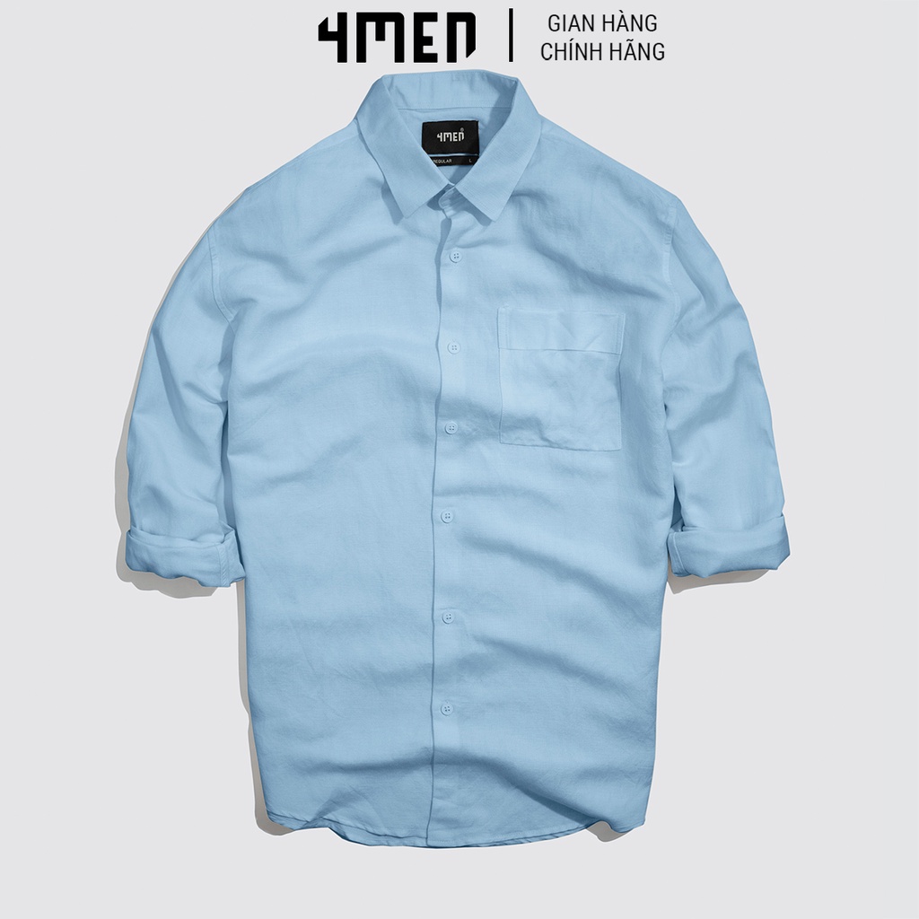 Áo sơ mi nam linen trơn đẹp 4MEN SM069 tay dài có túi form suông regular, vải linen cotton cao cấp thoáng mát | BigBuy360 - bigbuy360.vn