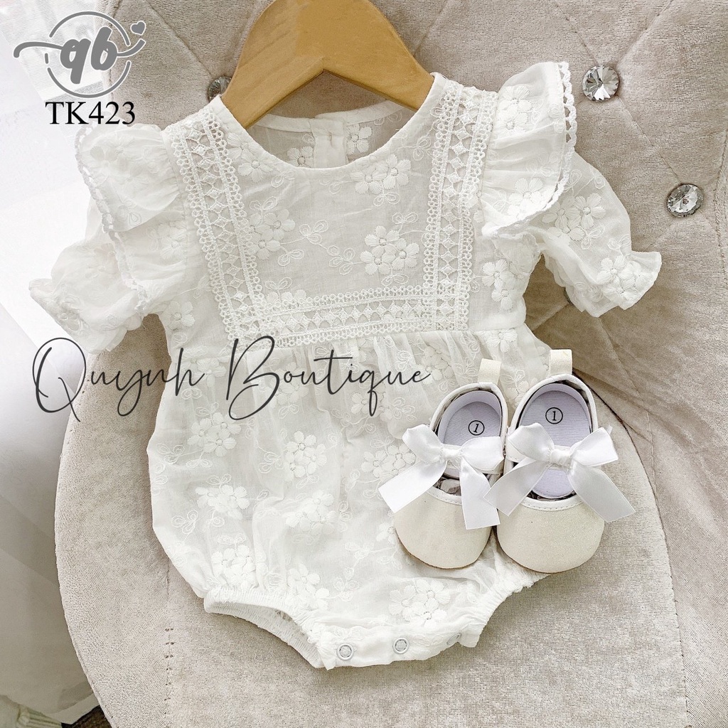 Quần áo trẻ em Quỳnh Boutique Mẫu body thô hoa trắng cực xinh cho bé yêu