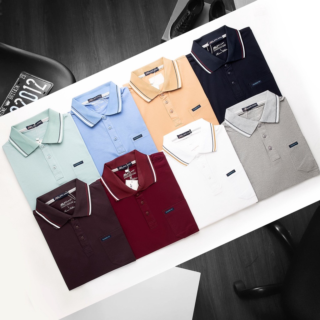 Áo thun POLO cá sấu nam trơn nhiều màu basic MELAN trung niên ngắn tay vải cotton cao cấp ngắn tay sang trọng