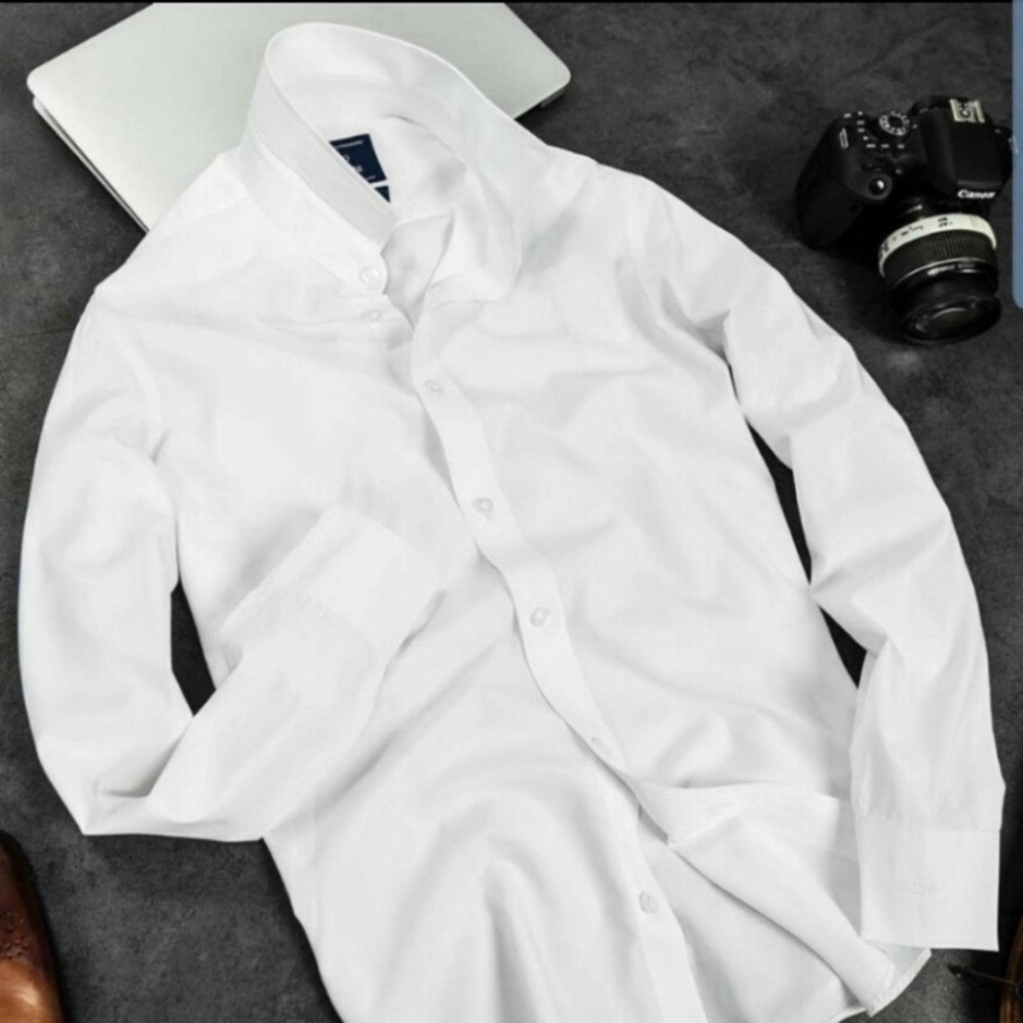 Áosơ mi nam Sơ mi nam chất lụa dài tay trắng trơn cổ bẻ cao cấp vip | BigBuy360 - bigbuy360.vn