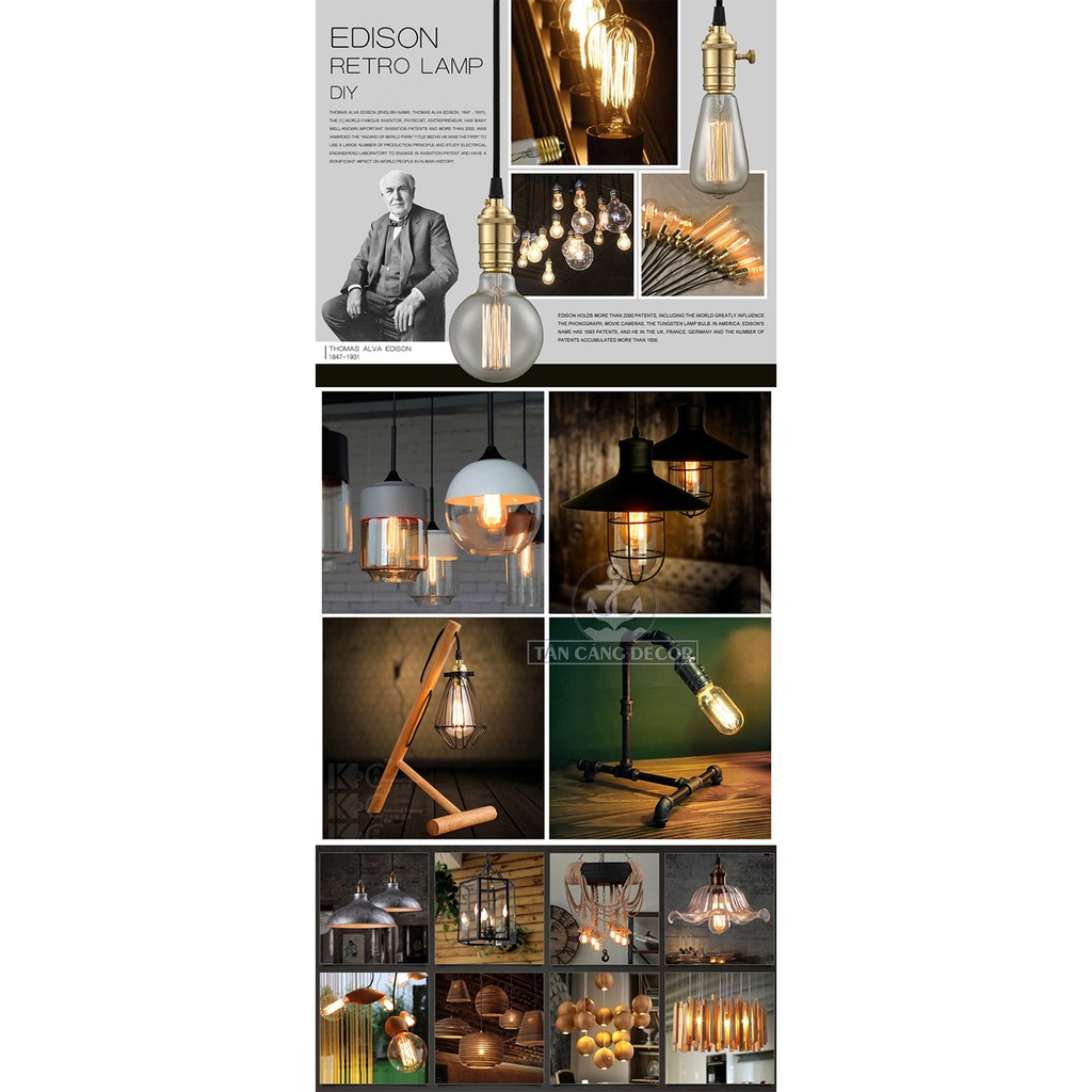Chuôi bóng đèn Edison 03 màu đồng xanh
