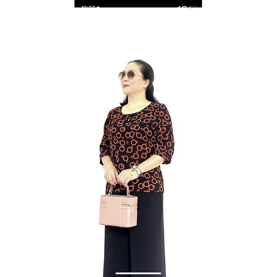 Áo trung niên nữ Anmyshop, áo kiểu cho mẹ chất lụa Hàn form xuông, tay lỡ, dáng dài