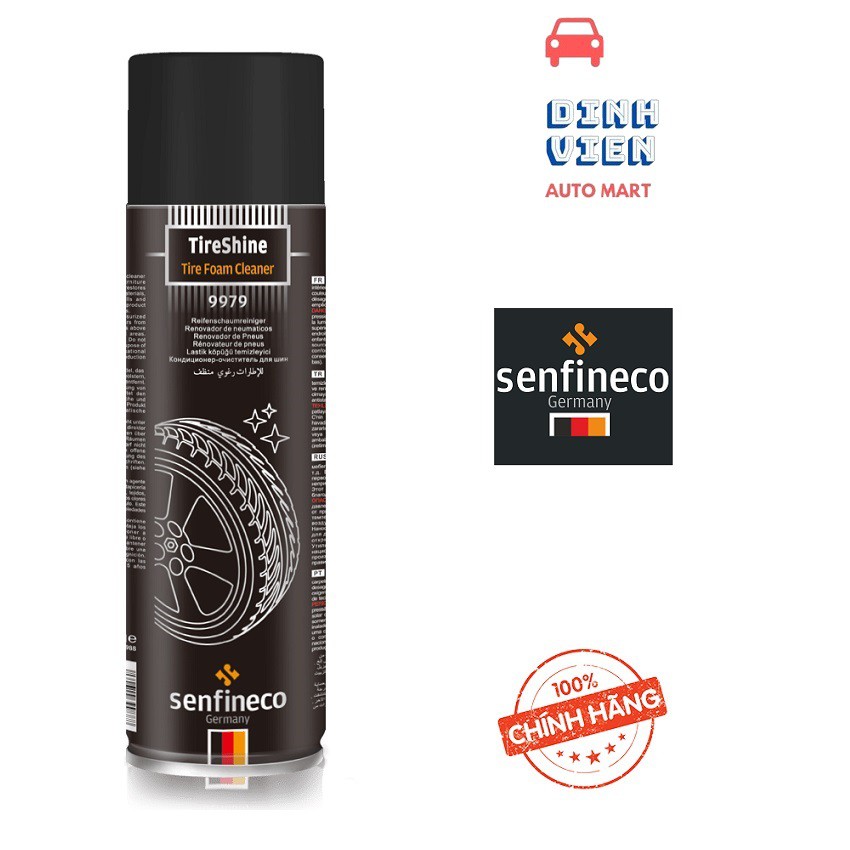 Tẩy Rửa Lốp Xe Dạng Bọt Senfineco 9979 - 650ML Tire Schine Tire Foam Cleaner, phục hồi vẻ ngoài ban đầu của lốp.