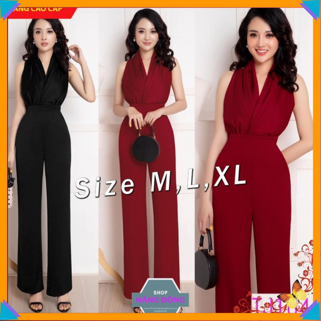 Đồ Bay Dài 🌸FREESHIP🌸 Jumpsuit dài ống suông cổ yếm xếp li nữ tính, sang trọng, sang chảnh TJ1045