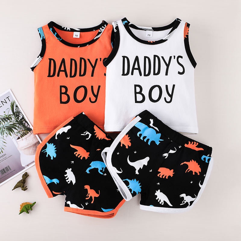 Bộ đồ khủng long 2 Mảnh Gồm Áo Ba Lỗ Và Quần Short Họa Tiết Hoạt Hình Phong Cách Hàn Quốc Mùa Hè Cho Bé Trai Quần Áo Trẻ em