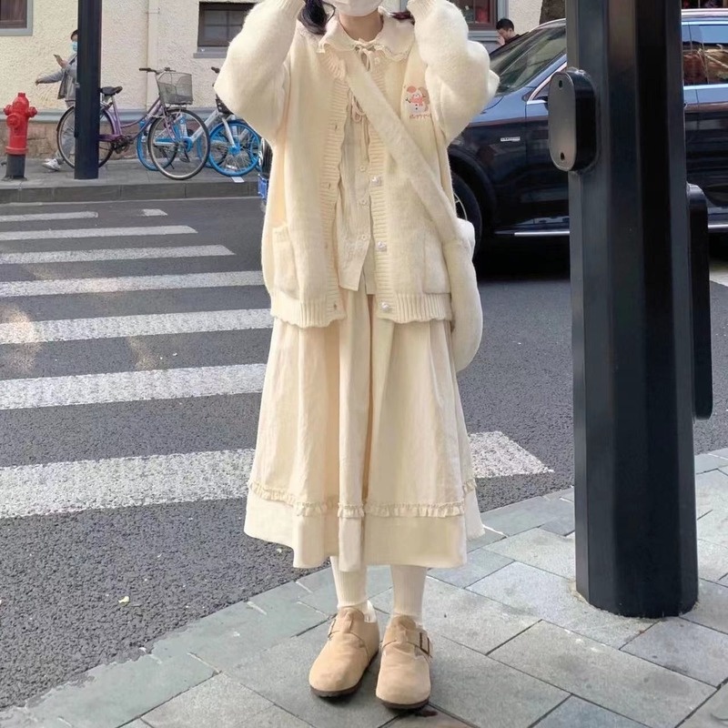 Chân Váy Chữ A Dài Qua Gối Lưng Cao Phong Cách Nhật Bản Mới