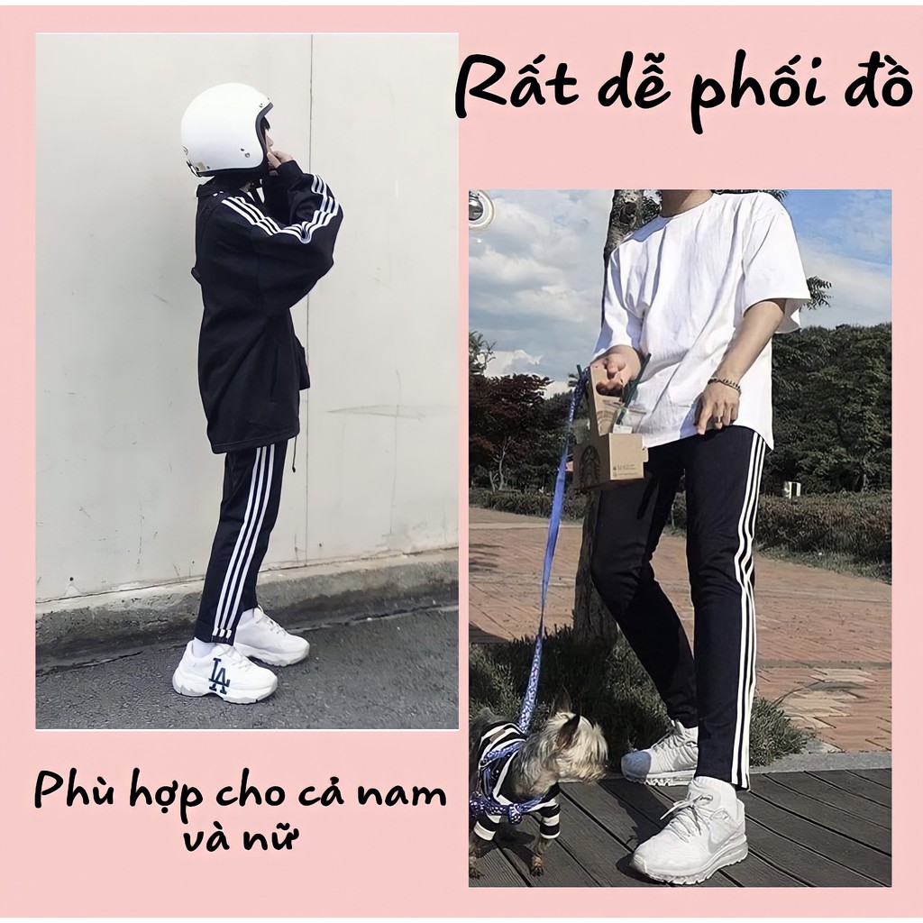 Quần suông ống rộng nam nữ 3 sọc vải thun cotton 4 chiều quần thể thao basic pant ulzzang unisex FFSTORE