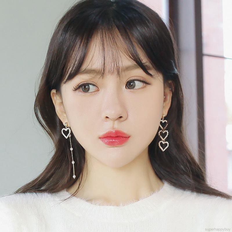 Bông tai trái tim đính hạt Khuyên tai xinh xắn dễ thương phong cách Hàn Quốc