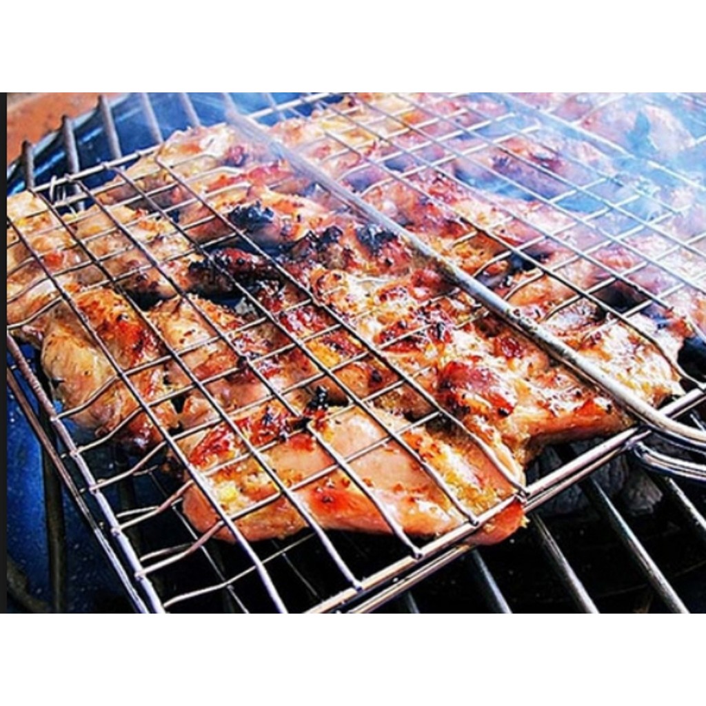 Vỉ Kẹp Nướng BBQ Có Tay Cầm Cán Gỗ