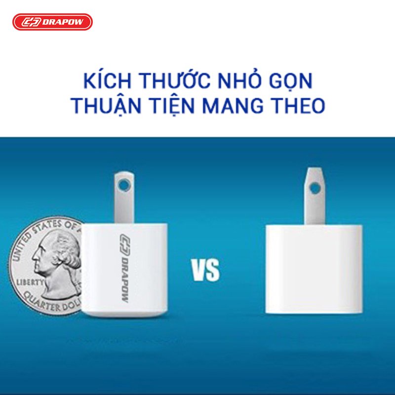 Củ Sạc Nhanh 20W Drapow GA21 PD GaN PowerPort Nano cổng Type C cho điện thoại , máy tính bảng