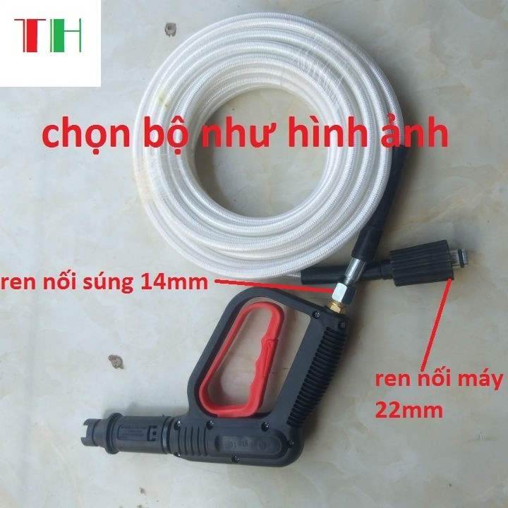 Bộ 10m 15m 20m dây rửa xe và súng xịt - súng rửa xe áp lực cao ren 14mm