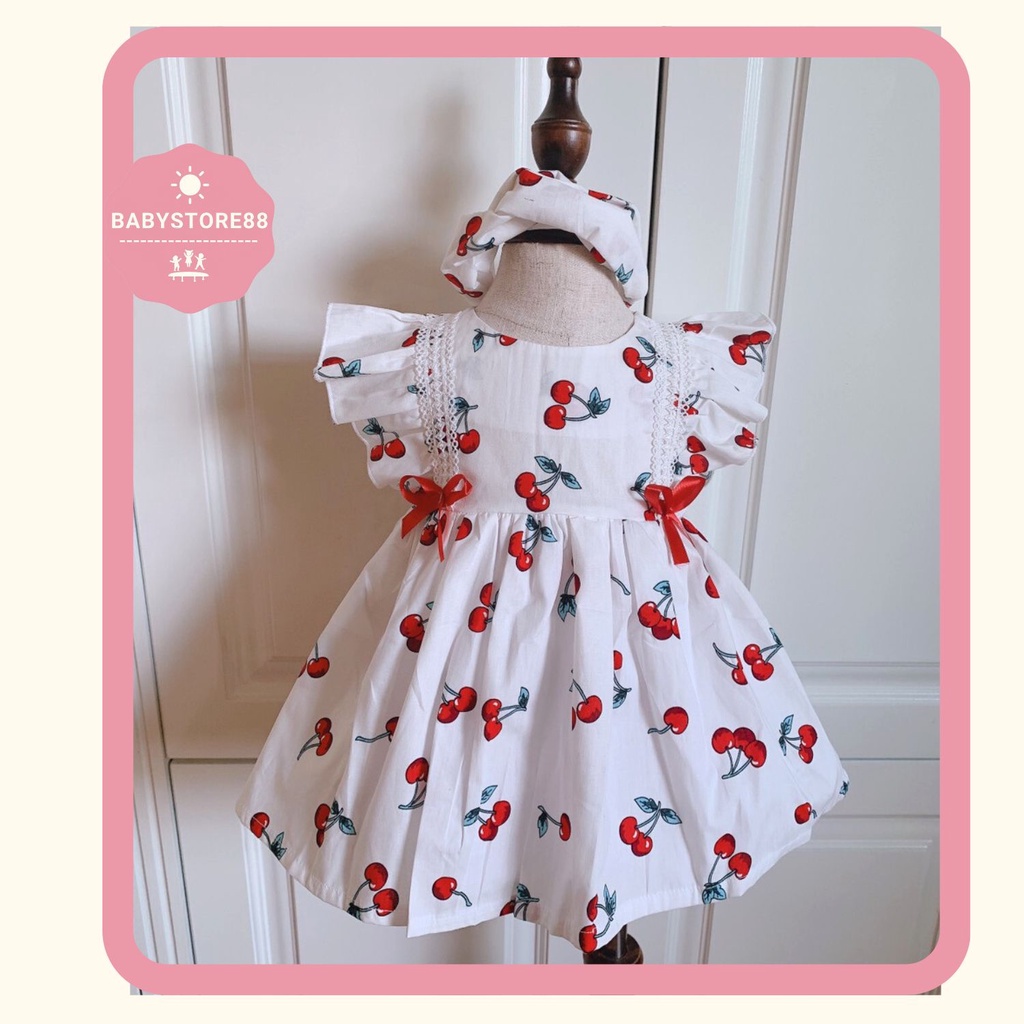 Váy cho bé gái mùa hè sơ sinh 1 2 3 4 5 6 7 tuổi - Babystore88 -Đầm cherry bé gái công chúa  hàng thiết kế V13