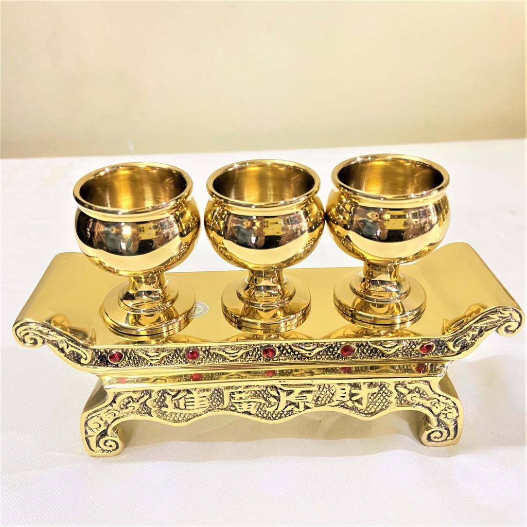 Bộ Chung Nước Cúng Khắc Sen Rồng Bằng Đồng  mẫu 2