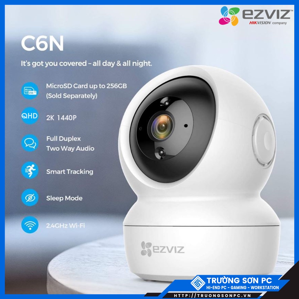 Camera IP Wifi EZVIZ C6N CS-CV246 Ez360 4M QHD 2K 1440P Kèm Thẻ Nhớ Lưu Trữ 128Gb | Kết Nối Wifi/ Lan