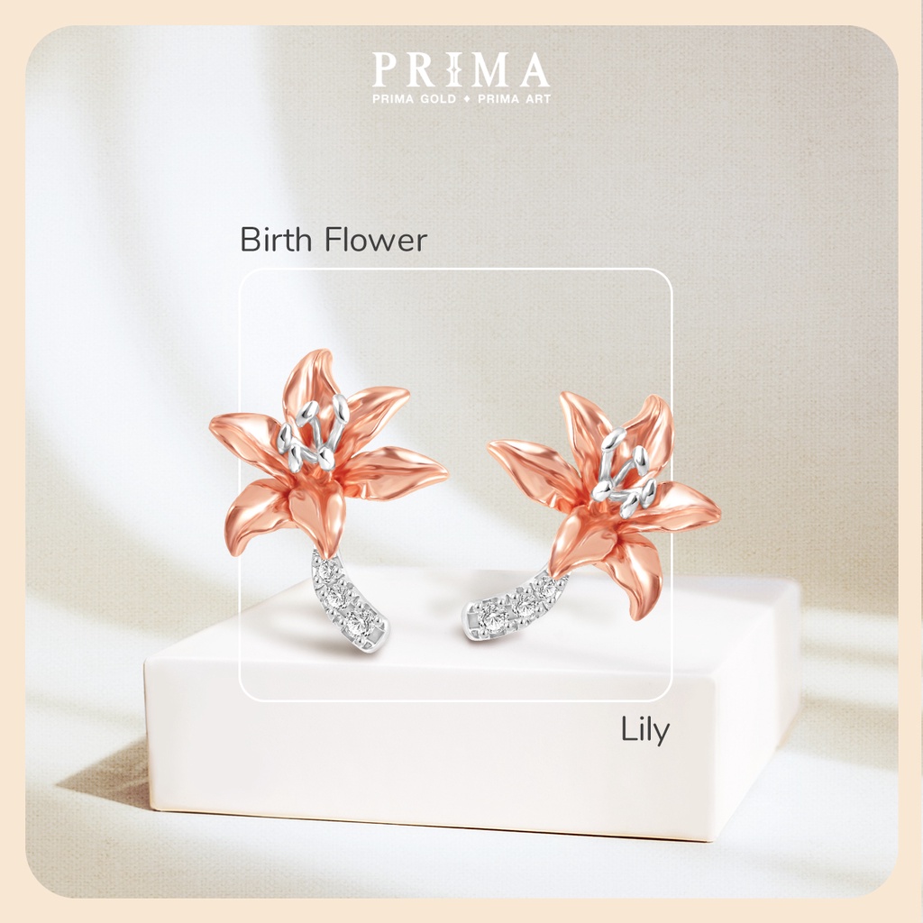 PRIMA Bông Tai Kim Cương - Vàng 9K - Hoa Lily Tháng 5 - BST Birth Flower - 991E1387