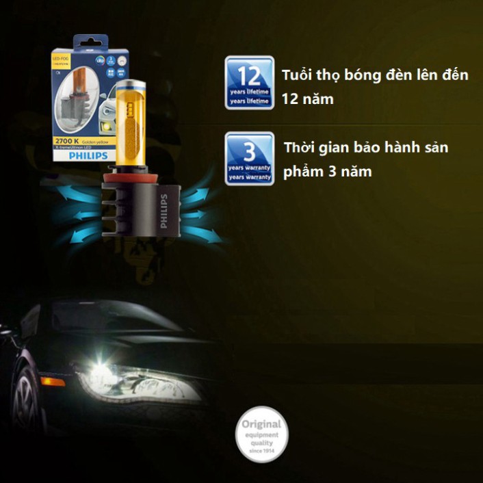 Sản phẩm Bộ 2 bóng đèn Led gầm, sương mù ô tô thương hiệu Philips H11, công suất 10W, nhiệt màu 2700K .