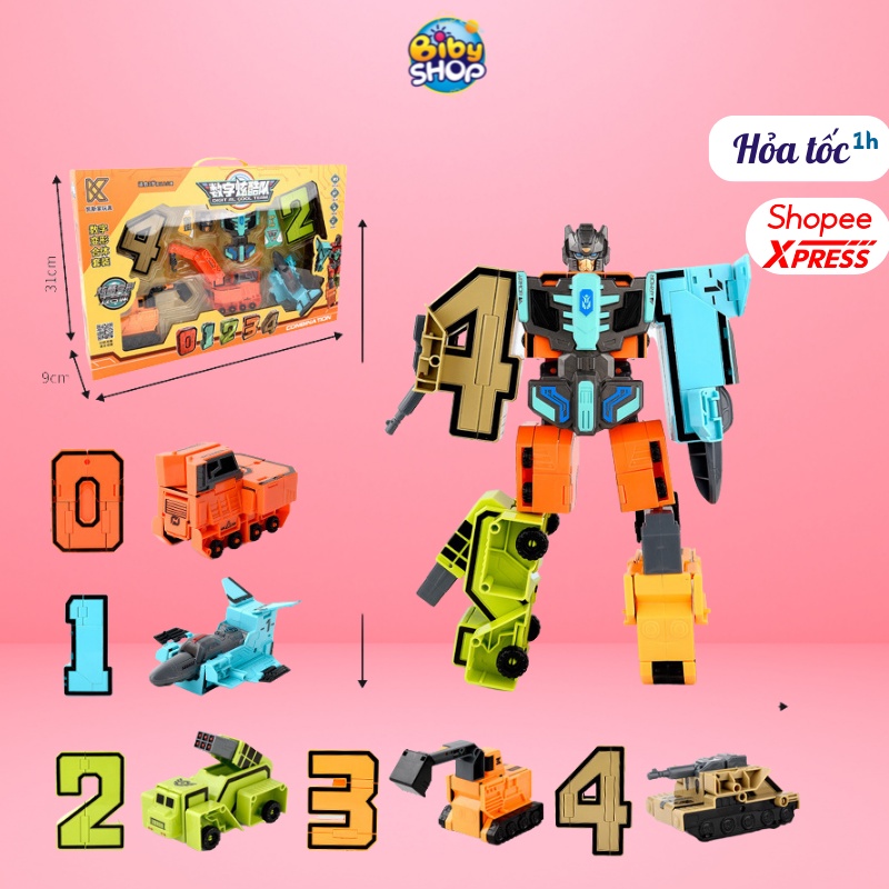 Robot biến hình nắp ghép đồ chơi con số biến hình từ 1-9 comb 4 món nắp thành được một bộ