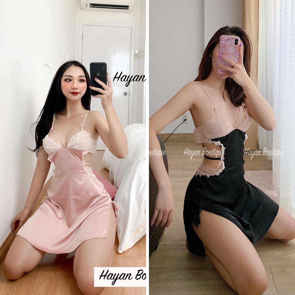 Váy ngủ sexy đan dây chéo ngực, váy ngủ lụa quyến rũ QUẢNG CHÂU CAO CẤP #HT16