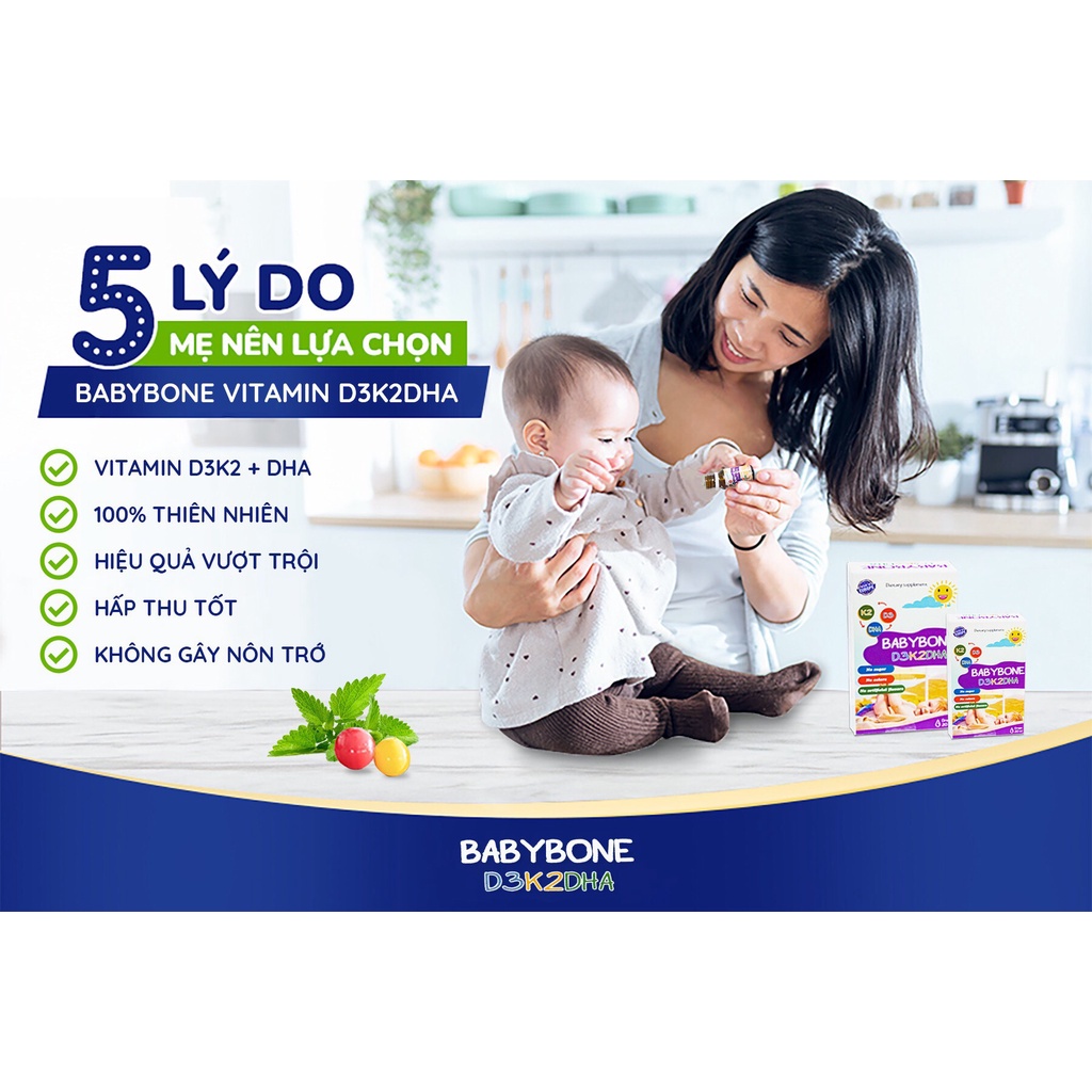 ✔️️️(Tặng quà) Babybone D3k2DHA - hỗ trợ hấp thu Canxi tối đa - Trẻ cao lớn, thông minh hơn (Lọ 20ml)