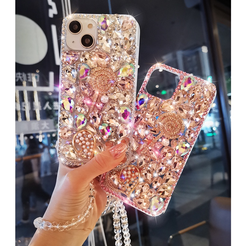 Ốp Điện Thoại Đính Đá Lấp Lánh Có Dây Đeo Cho Xiaomi Redmi Note 11 Pro 11s 10 10s 9s 9 8 4G Redmi 9A 9C 9T 10C POCO X3