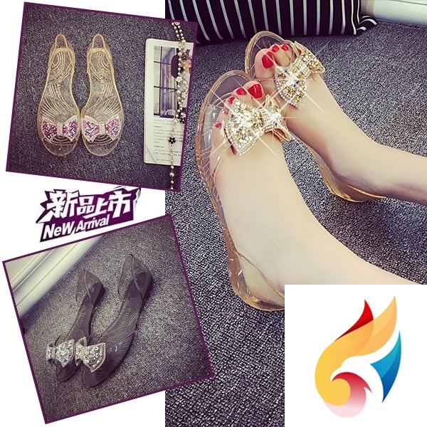 Giày Sandal Nhựa Dẻo Trong Suốt Chống Trượt Đính Đá Thời Trang Mùa Hè Cho Nữ
