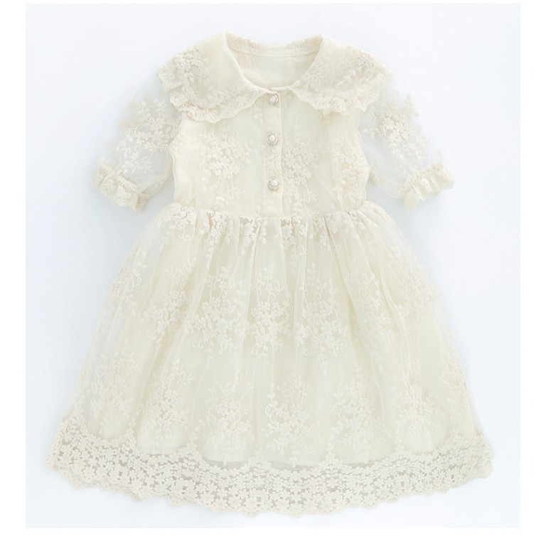 Váy công chúa bé gái màu trắng kem