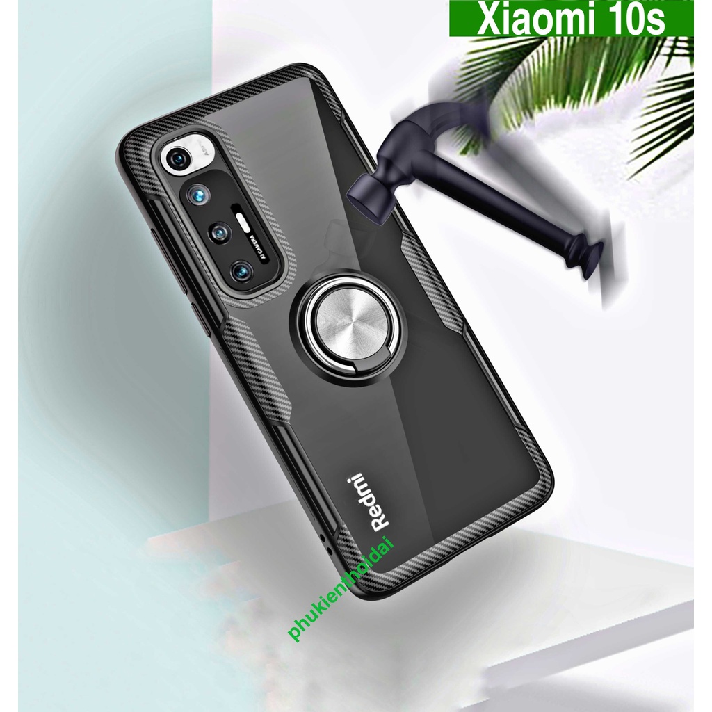 Ốp lưng Xiaomi Mi 10s chống sốc giá đỡ nhẫn iring mặt lưng trong viền màu thời trang cao cấp