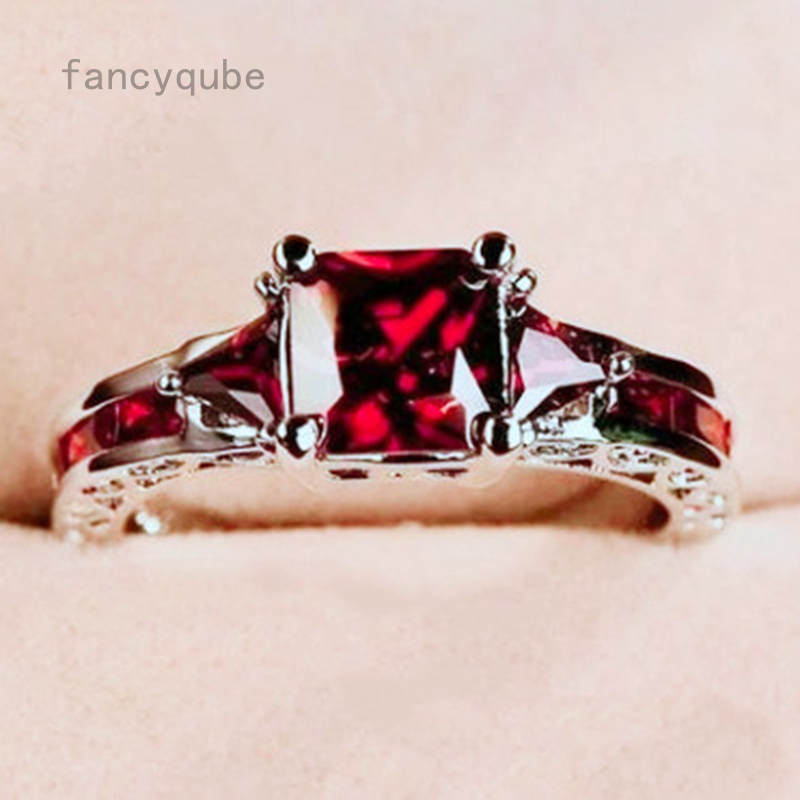 Nhẫn Mạ Vàng Trắng 18k Đính Ruby Đỏ Sang Trọng