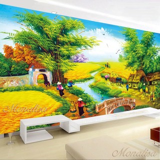 Tranh đính đá phong cảnh làng quê đồng lúa chín 160x85cm