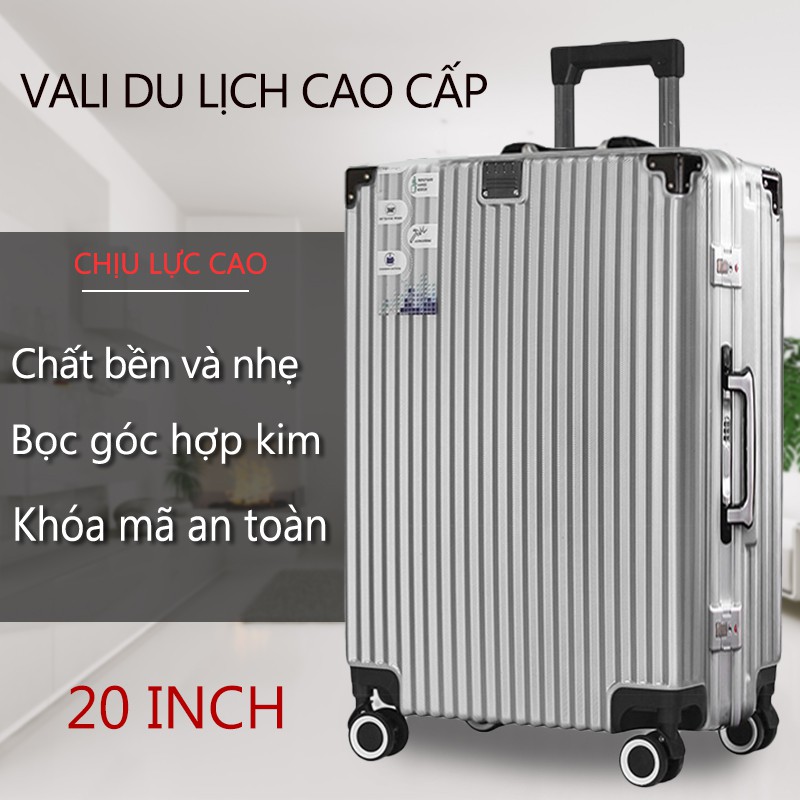 YA402-20/YA402-24Vali du lịch vali xách tay kim loại 20 và 24 inch hợp kim nhôm có mã số 4 bánh xe tay kéo dày hơn  vali