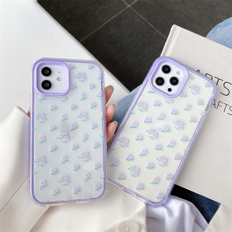 Ốp Điện Thoại TPU Mềm Trong Suốt Họa Tiết Hoa Chống Sốc 3 Trong 1 Cho iPhone 12 11 Pro Max X Xs XR 8 7 Plus