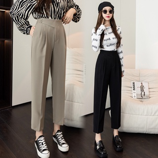 Quần tây công sở nữ cạp cao liền xếp ly đai vát 2 cúc phối áo sơmi phong cách Hàn Quốc.