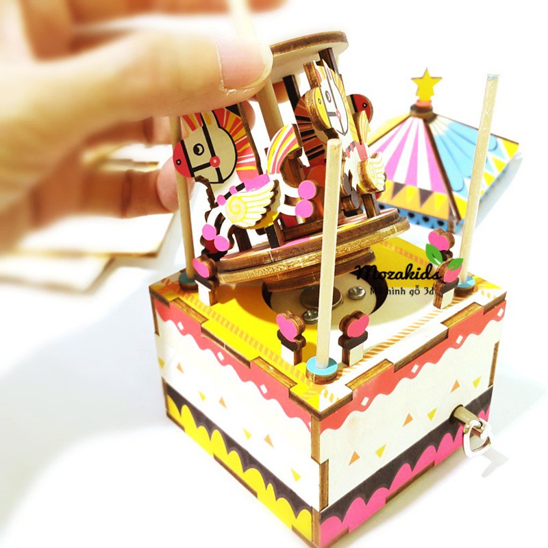 [BẢN XUẤT KHẨU TIẾNG ANH] Mô hình Hộp nhạc Vòng quay Ngựa gỗ - Merry go round AM304 Music Box