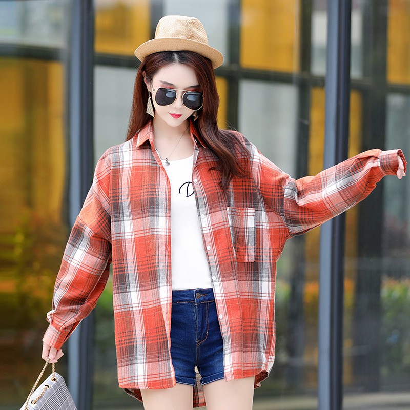 Áo Sơ Mi SixSisters Kẻ Sọc Ca Rô Vải Mỏng Thời Trang Xuân Thu 2021 Cho Nữ