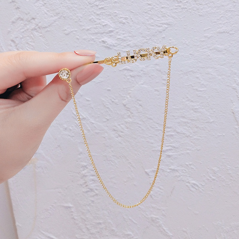 Kẹp tóc JIUDUOLAN thiết kế chữ LUCKY phối chuỗi xích tua rua thời trang độc đáo