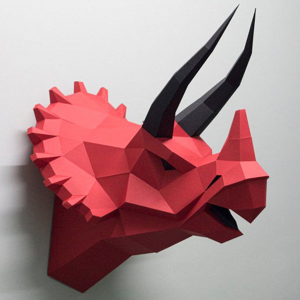 Mô hình giấy Đầu Tê Giác Dinosaur Triceratops Head