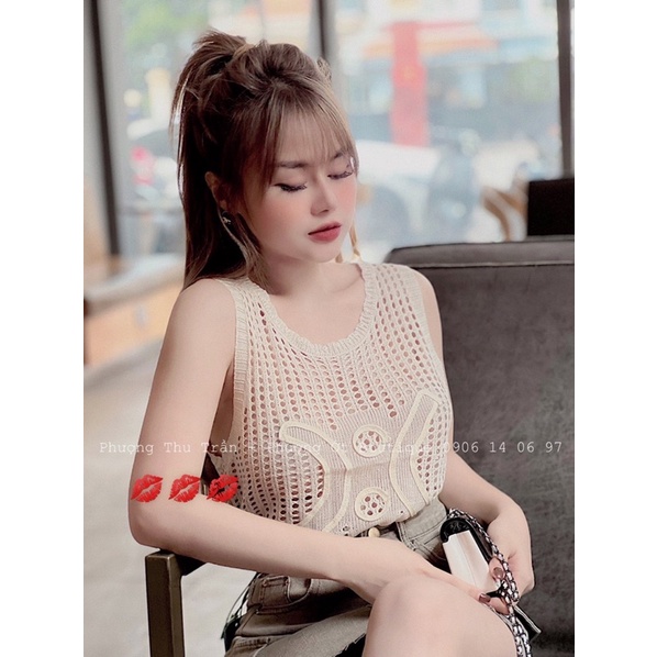 Xả hàng - Áo ba lỗ len lưới mỏng chữ X, Áo len lưới sexxy AL6701 - NhiNhi Shop