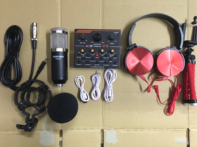 [Freeship toàn quốc từ 50k] Combo sound v9 quốc tế Mic Woaichang BM900 tặng tai nghe chụp tai