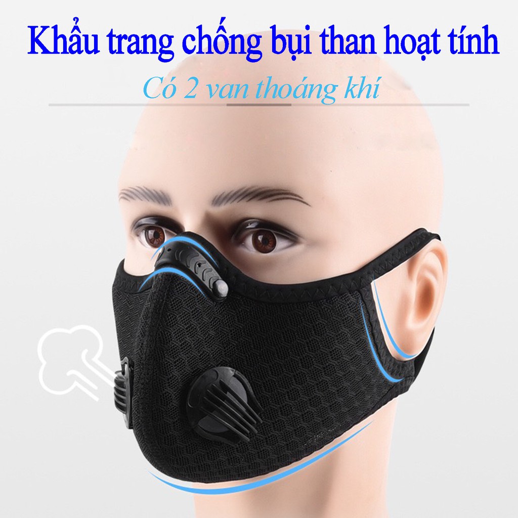 Khẩu trang chống bụi than hoạt tính 2 Van Thoáng Khí Cho Đi Xe Đạp Ngoài Trời