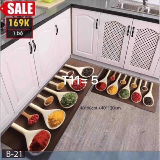 Bộ 02 Thảm Nhà Bếp Cao Cấp Có Hoa Văn (40 X 60 Và 40 X 120 Cm) Bốc Màu Ngẫu Nhiên ảnh thật 100%