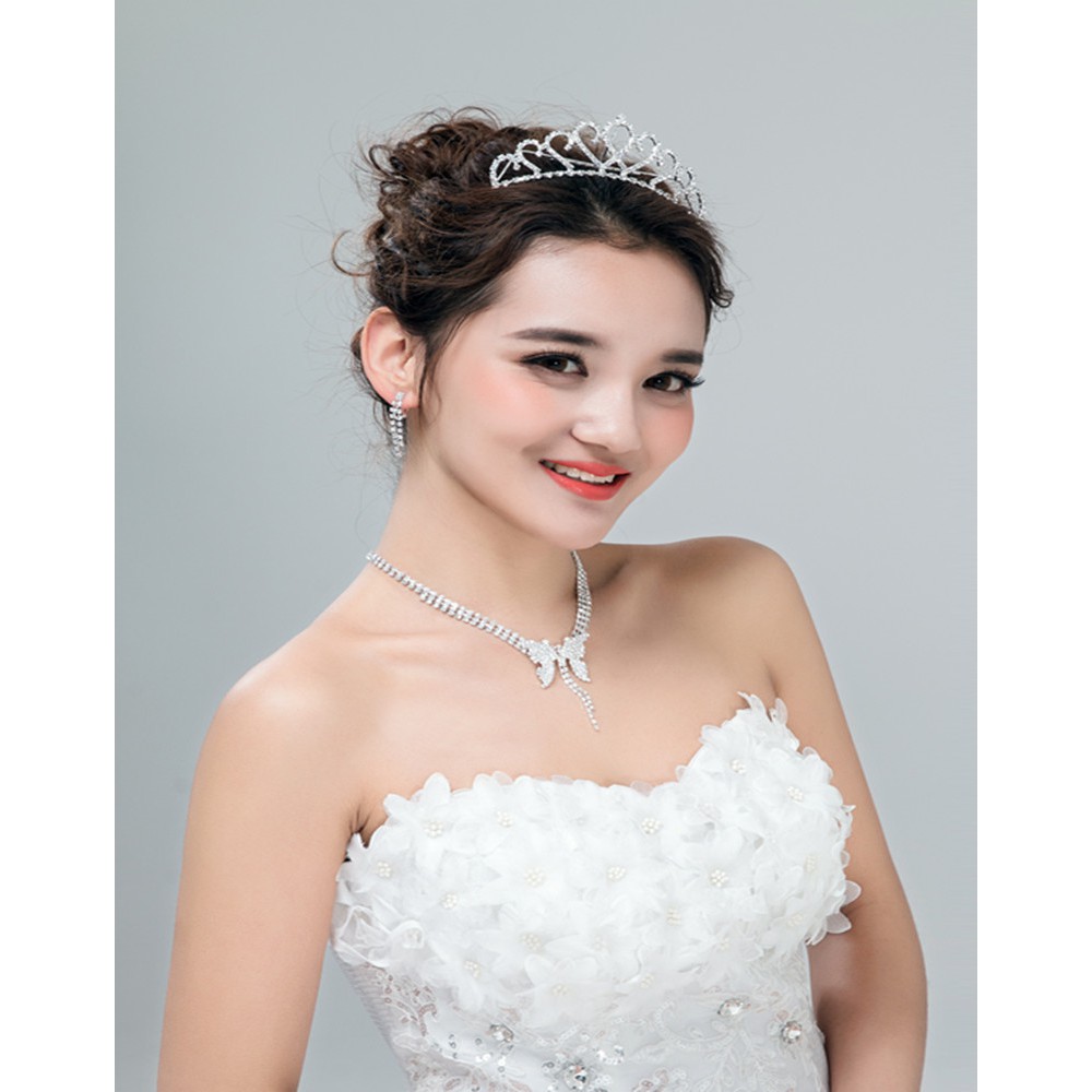 Bộ trang sức nữ vòng cổ bông tai dây chuyền đính đá zircon lấp lánh hình cánh bướm phong cách hàn quốc sang trọng