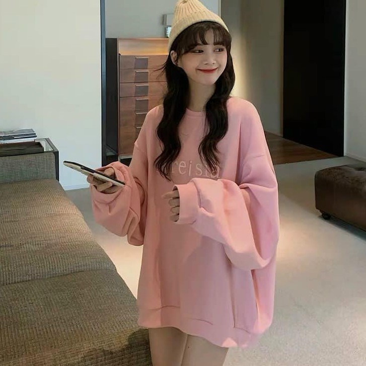 Nỉ hồng pastel ♥ Áo thun hoodie nữ dáng thụng tay phồng oversize chùm mông freeship HOT ♥